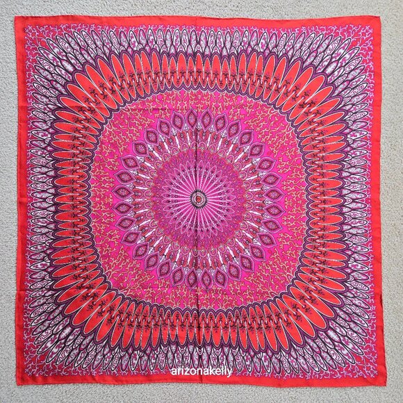Hand Rolled Silk Scarf Red Pink Kaleidoscope Design - Picture 1 of 8